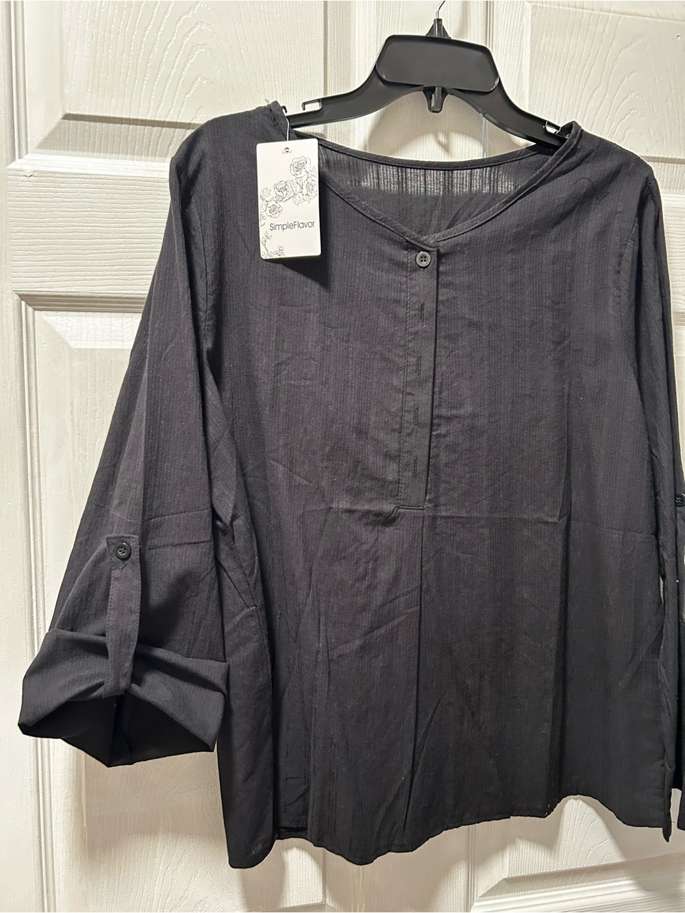 Women's Black Button-Neck Lightweight Blouse